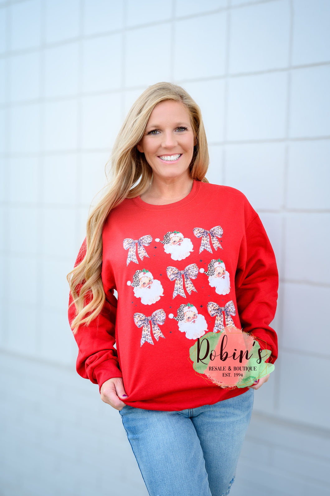 Leopard Bow Santa Tee or Sweatshirt Preorder