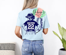 Load image into Gallery viewer, Custom Baseball w/Helmet Name &amp; Jersey Number..Comfort Colors Tee
