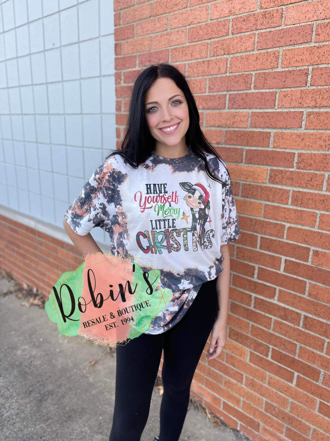 Have yourself a merry little Christmas Cow Bleached Tee
