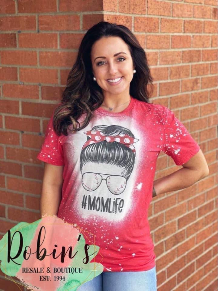 Baseball Mom Life Bleached Tee